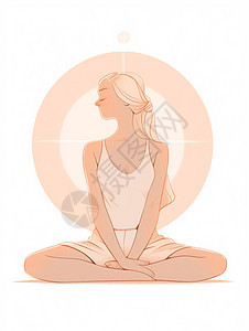 穿着白色吊带坐在地上练瑜伽的卡通长发女人图片
