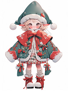 圣诞节可爱的卡通小女孩穿着圣诞服装背景图片