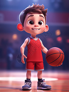 手拿着篮球开心笑的可爱卡通小男孩高清图片