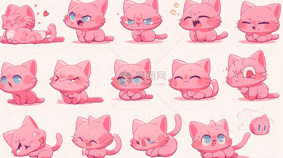 粉色漂亮的可爱卡通小粉猫各种表情图片