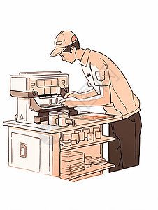 戴着棒球帽忙碌的卡通咖啡师图片