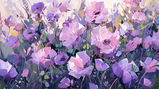紫色抽象油画风卡通花园图片