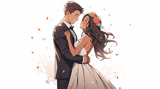 幸福结婚的卡通男青年女青年图片