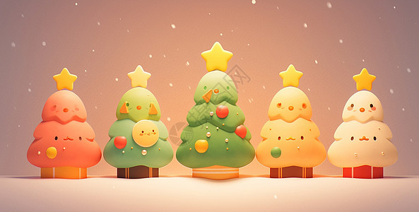 顶着小星星立体可爱的卡通圣诞树背景图片