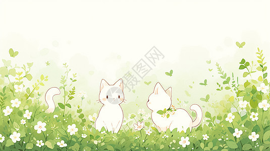 三只在草丛中捉迷藏的可爱卡通小猫图片