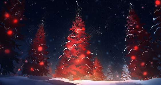 雪后森林中梦幻抽象的卡通圣诞树图片