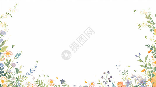 碎花植物装饰的卡通花朵背景图片