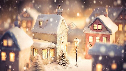 大雪中梦幻漂亮的卡通小房子图片