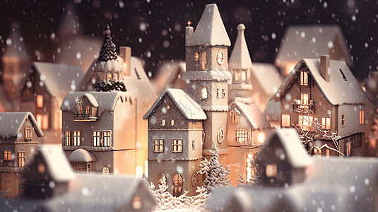 大雪中美丽的梦幻卡通城堡背景图片