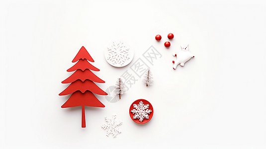 红色可爱的卡通圣诞树与雪花图片