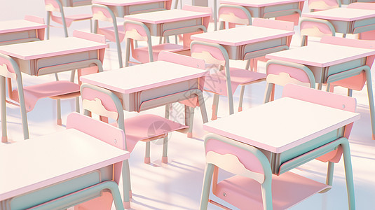 教室内粉色可爱的立体卡通课桌图片