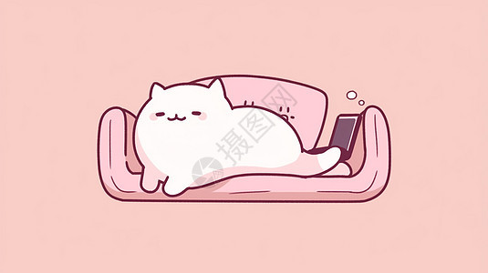 趴在粉色沙发上的可爱卡通大肥猫图片