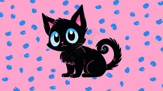 大大的眼睛可爱的黑色猫卡通小猫图片