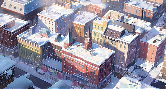 雪后温馨浪漫的卡通小镇图片