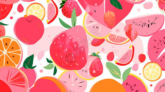 简约粉嫩卡通草莓水果背景图片