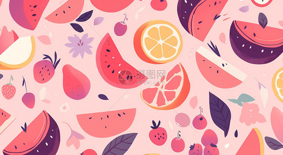 粉色调可爱的卡通水果背景图片