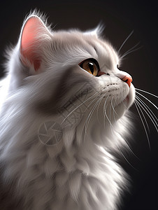 明亮的眼镜灰白色长毛卡通猫侧面图片