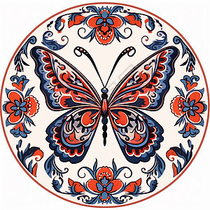 圆形复古的卡通蝴蝶图案图片