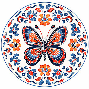 有小花装饰的复古卡通蝴蝶图案图片