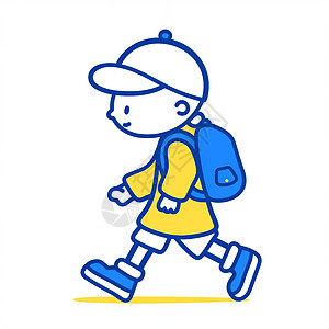 穿着蓝色鞋子戴着白色棒球帽简约可爱的卡通小男孩图片