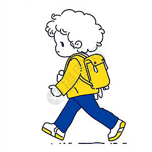 简约可爱的卡通小男孩背着书包去上学图片