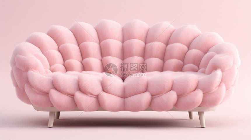 粉色毛绒绒可爱的布艺卡通沙发图片