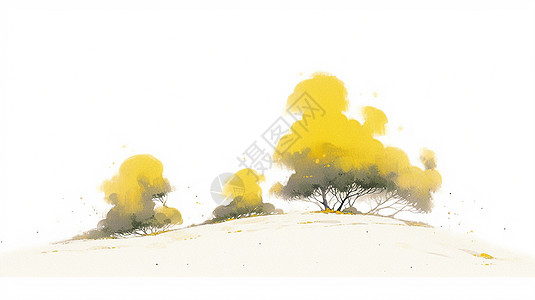 山坡上几棵美丽的卡通黄色树图片