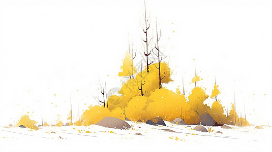 一簇黄色调美丽的卡通树丛图片