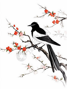 站在红梅树枝上一只可爱的卡通小鸟图片