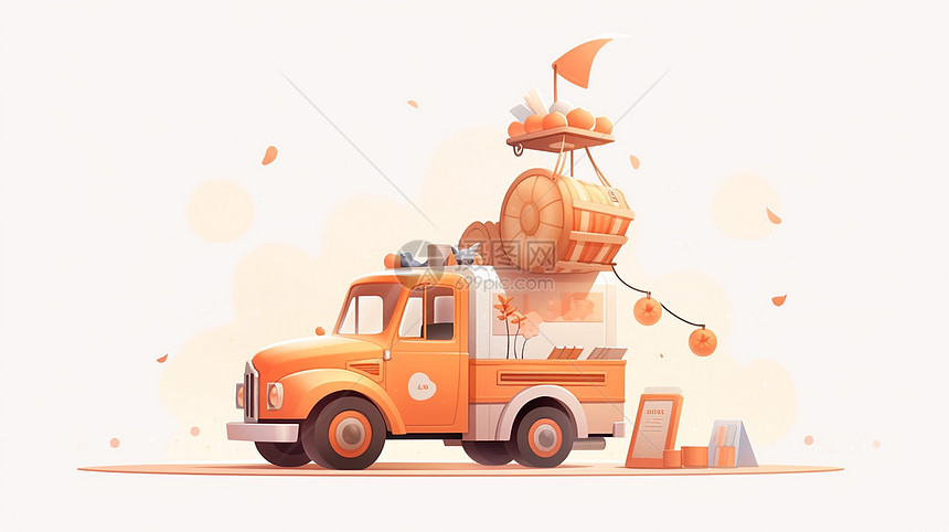 扁平风橙色可爱的卡通货车图片