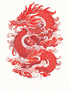 喜庆的红色民族剪纸风卡通龙图片