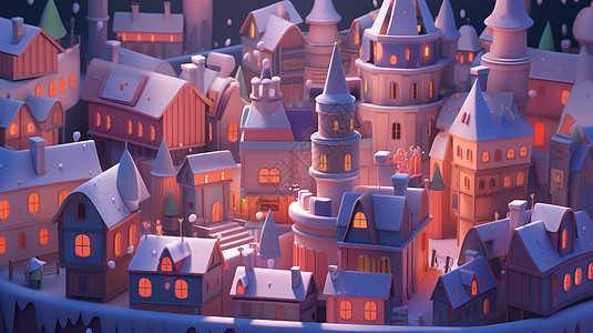 紫色调黄昏漂亮的欧式卡通城堡图片