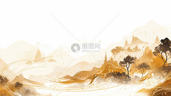 抽象的中国风卡通风景画图片