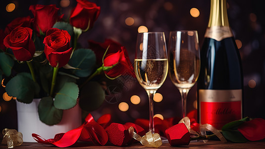 情人节浪漫香槟玫瑰花背景图片