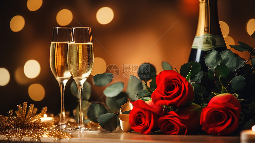 情人节香槟玫瑰花图片