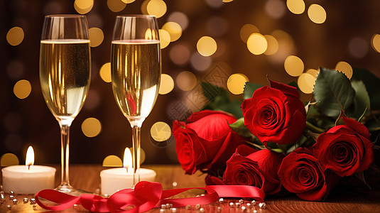 情人节浪漫玫瑰花香槟图片