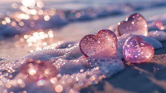 沙滩上浪漫粉色爱心图片