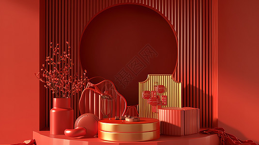 春节年货节红色电商背景图片