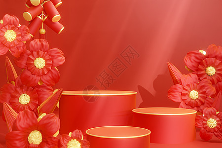 花瓣围边红色展台背景图片