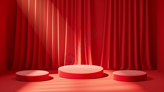 红色喜庆的简约卡通舞台背景背景图片
