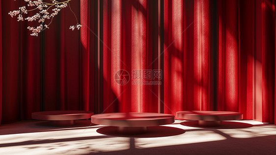 三个圆形简约喜庆的舞台电商背景图片