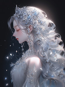 头戴华丽水晶饰品优雅的长发卡通公主图片
