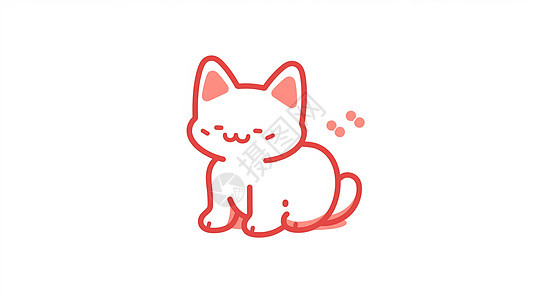 红色粗线条简约乖巧可爱的卡通小猫图片
