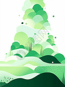 扁平风抽象绿色梦幻唯美的卡通风景画背景图片