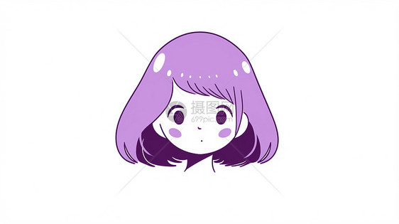 紫色头发呆萌可爱的卡通女孩头像图片