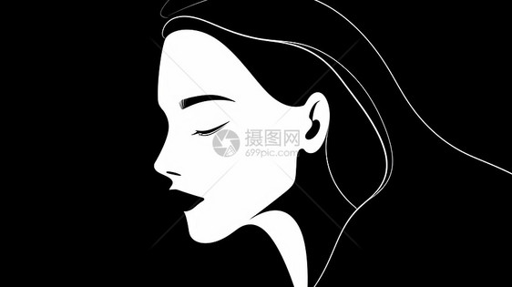 简约优雅卡通女人插画侧面图片