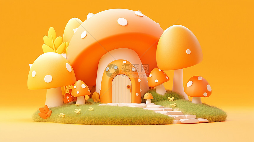 立体可爱的卡通巨大的蘑菇屋图片