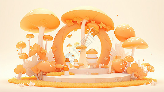 卡通的电商蘑菇场景背景图片