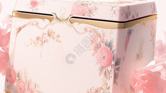 粉色有花朵的花纹的卡通护肤品包装盒特写背景图片