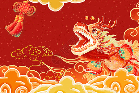 春节背景手绘国潮风龙年背景设计图片